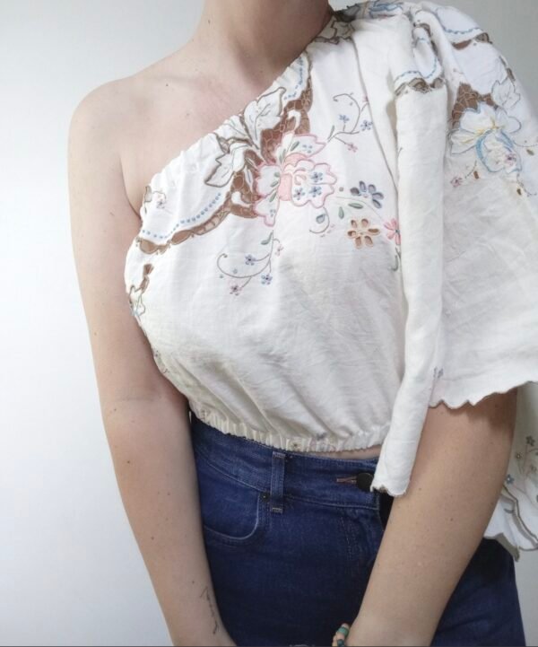 Rosalie vintage embroidered tablecloth top.